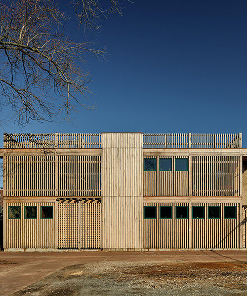BLDUS wraps brown house in patchwork of cork, copper, bamboo and timber