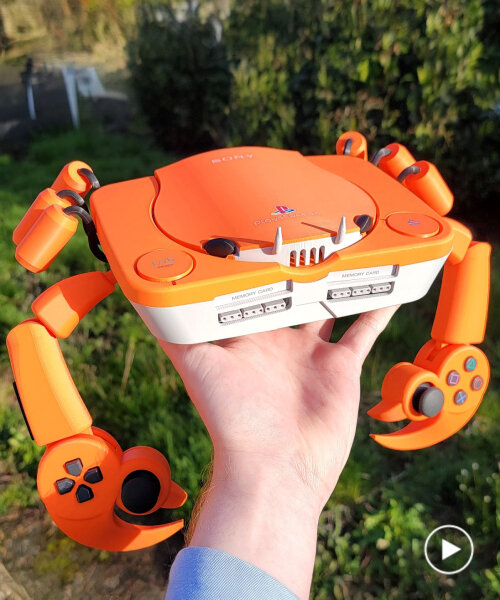 fully functional crab-shaped playstation 1 uses movable claws as the controller