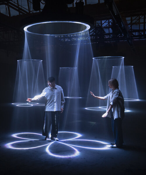 interactive halo light sculptures by lachlan turczan illuminate google’s exhibition in milan