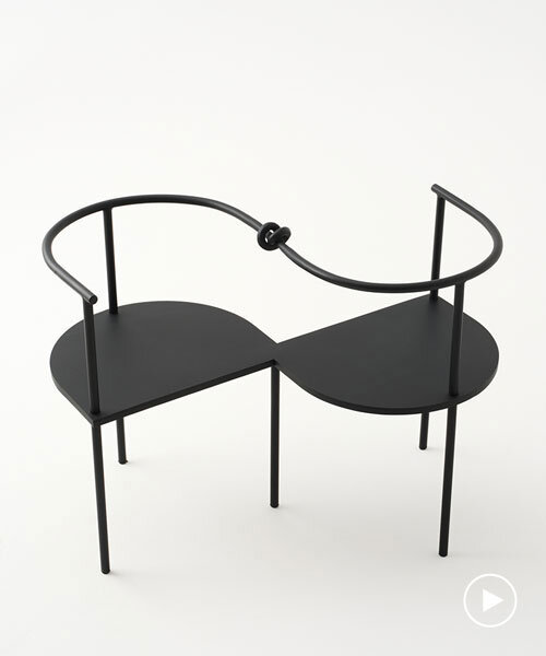 anuka tavartkiladze sculpts two-seat lovers chair knotted together in steel