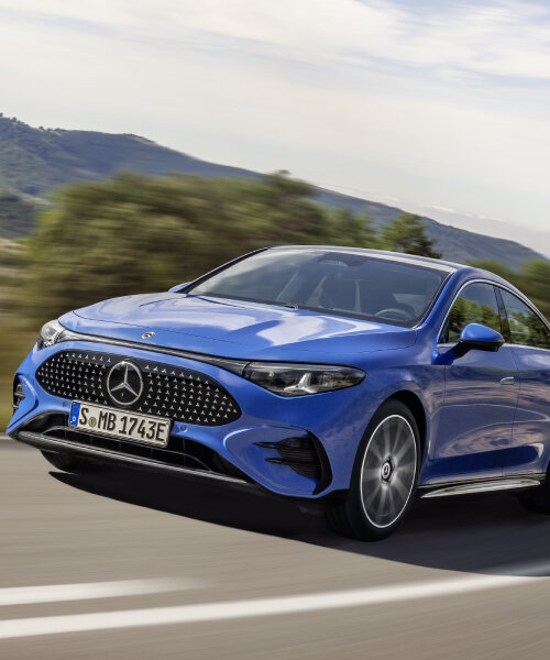 mercedes-benz launches CLA car with face made of animated stars and storage in front trunk