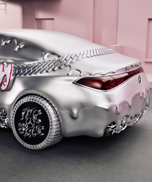 mercedes-benz unveils molten chrome CLA car by ice spice with diamond chain jewelry