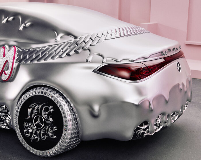 mercedes-benz unveils molten chrome CLA car by ice spice with diamond chain jewelry