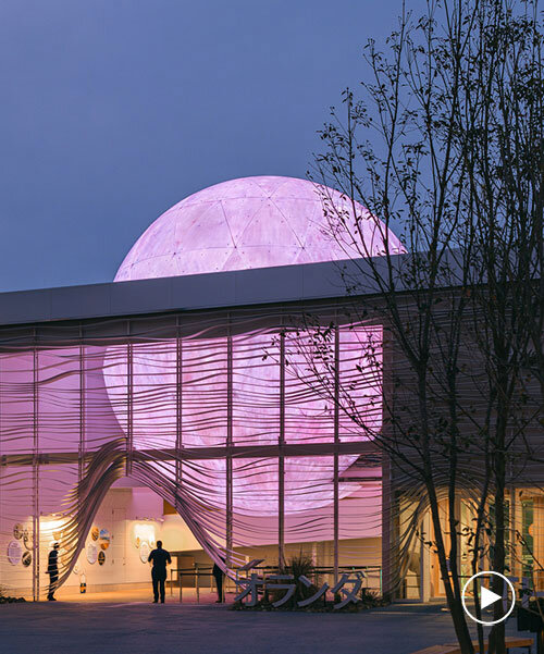 giant luminous sphere emerges from white layered netherlands pavilion at expo 2025 osaka