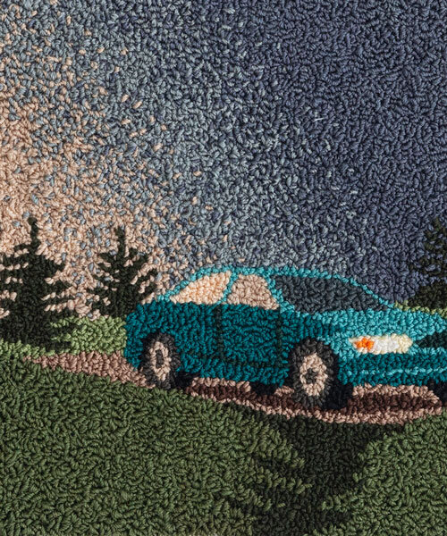 punch-needle embroidery by adrienna matzeg conjures memories of summer road trips