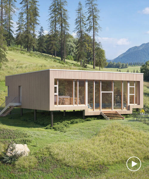 sigurd larsen and haas construct three elevated timber houses with expansive skylights