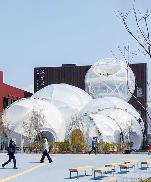 spherical swiss pavilion at expo 2025 osaka draws from floating bubbles