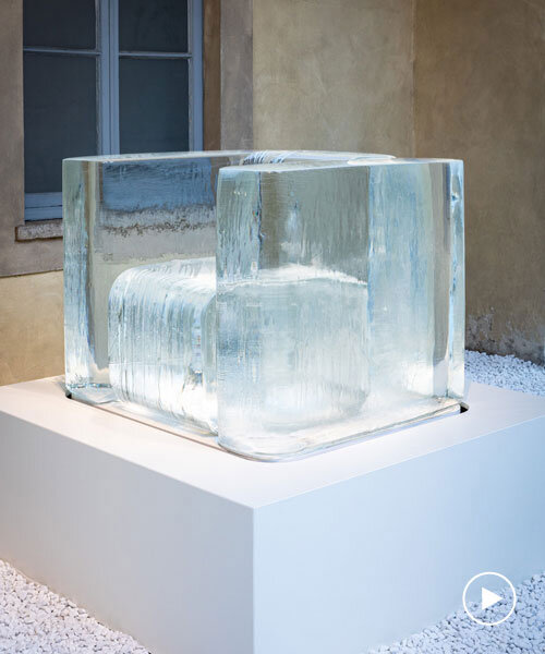 tokujin yoshioka's sculptural chairs made from frozen water melt during milan design week